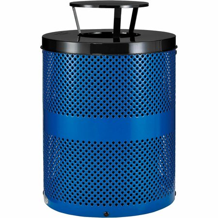 GLOBAL INDUSTRIAL Outdoor Perforated Steel Trash Can With Rain Bonnet Lid, 36 Gallon, Blue 261927BL